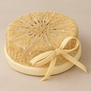 Vtg 1950s Evelyn Varon Sequin Lace Cocktail Hat Fascinator Cap Beige Pancake